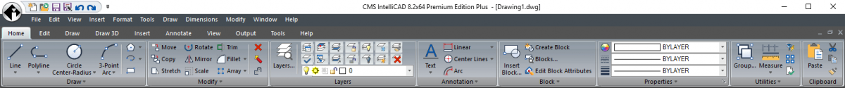 IntelliCAD inferfaz Ribbon con menú desplegable